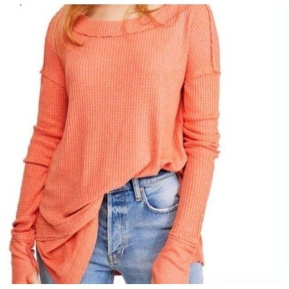 Free People We The Free Womens XS North Shore Thermal Tunic Knit Top Orange - Picture 1 of 13